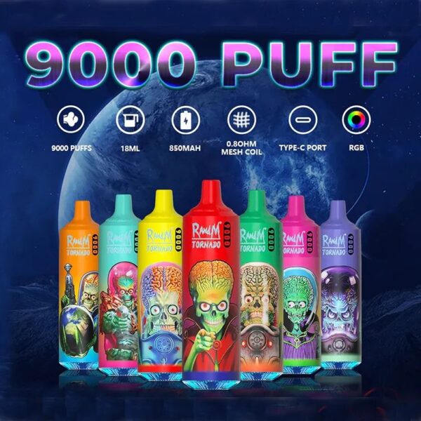 RandM Tornado 9000 Puffs 0% 2% 3% 5% Vape monouso alla nicotina all'ingrosso - FishVape - 1
