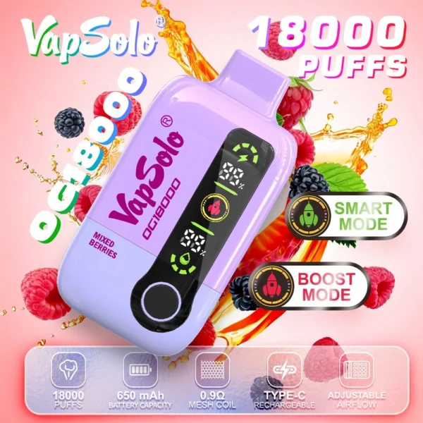 Vapsolo DG 18000 Puffs 2% 5% Low Nicotine Rechargeable Disposable Vapes Pen Bulk Buy Wholesale - FishVape - 6