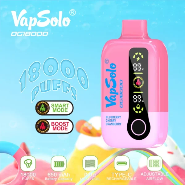 Vapsolo DG 18000 Puffs 2% 5% Low Nicotine Rechargeable Disposable Vapes Pen Bulk Buy Wholesale - FishVape - 5