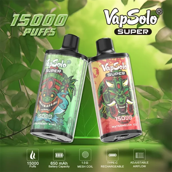 Vapsolo Super 15000 Puffs 2% 5% с низким содержанием никотина Купить перезаряжаемую одноразовую ручку для вейпов оптом - FishVape - 1