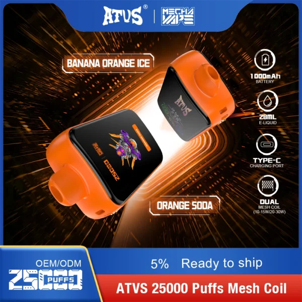 ATVS 25000 Puffs Dual Mesh 5% Stylo à vape jetable rechargeable à faible teneur en nicotine Acheter en gros - FishVape - 1