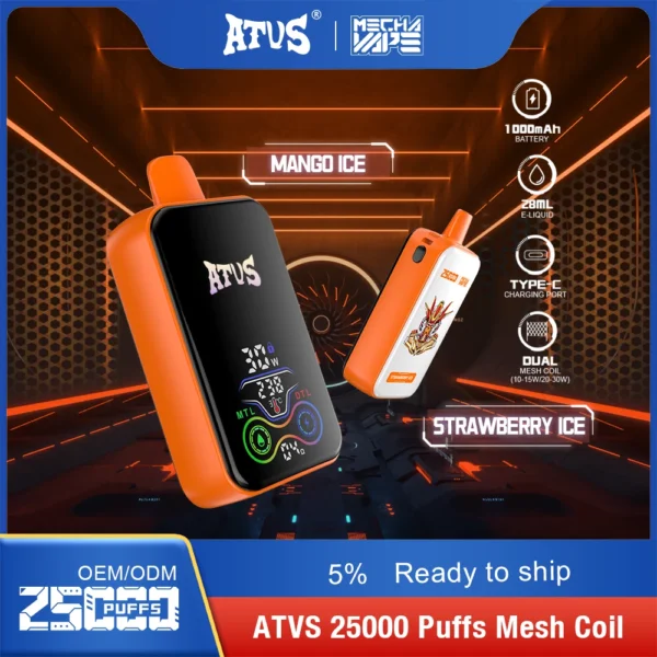 ATVS 25000 Puffs Dual Mesh 5% Stylo à vape jetable rechargeable à faible teneur en nicotine Acheter en gros - FishVape - 7