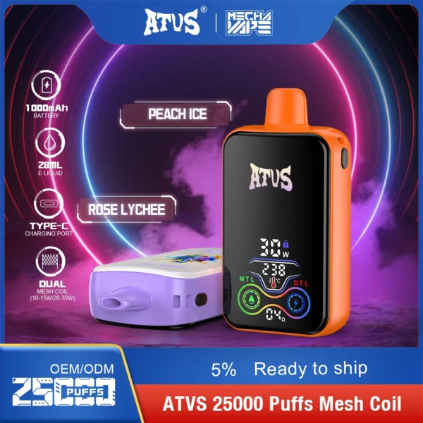 ATVS 25000 Puffs Dual Mesh 5% Stylo à vape jetable rechargeable à faible teneur en nicotine Acheter en gros - FishVape - 6