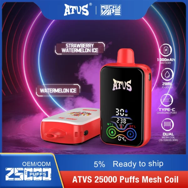 ATVS 25000 Puffs Dual Mesh 5% Stylo à vape jetable rechargeable à faible teneur en nicotine Acheter en gros - FishVape - 5