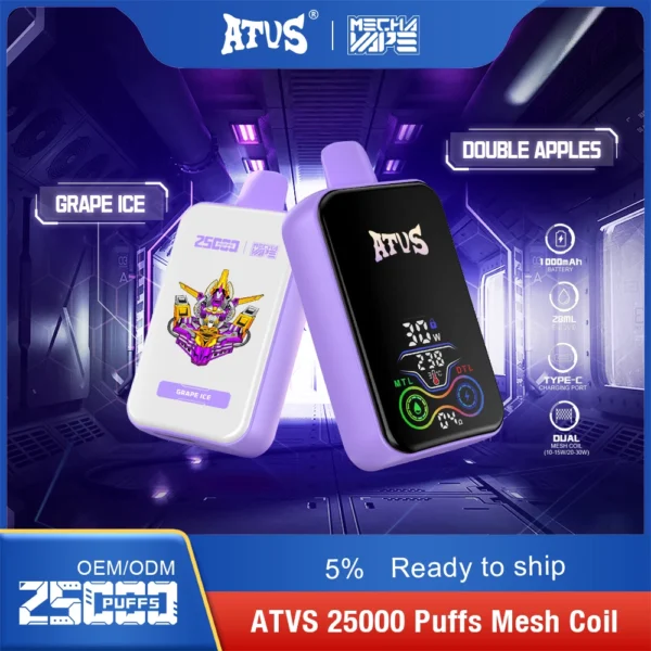 ATVS 25000 Puffs Dual Mesh 5% Stylo à vape jetable rechargeable à faible teneur en nicotine Acheter en gros - FishVape - 2