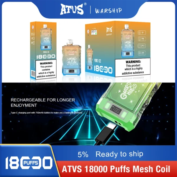 Atvs Warship 18000 Puffs 5% Stylo à vape jetable rechargeable à faible teneur en nicotine Acheter en gros - FishVape - 6