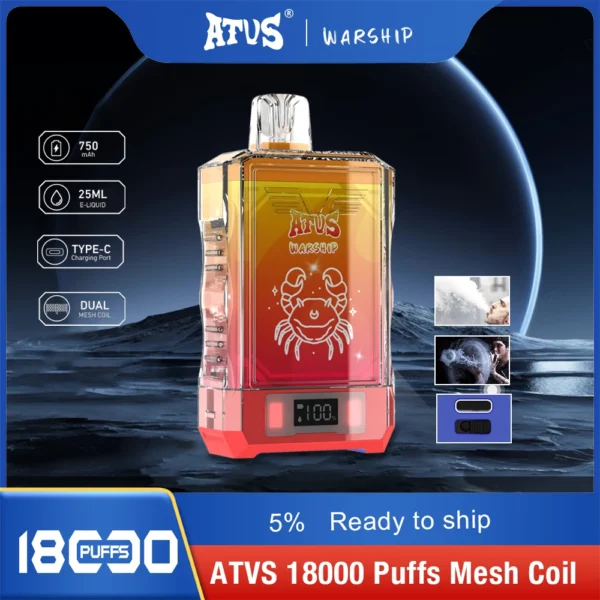 Atvs Warship 18000 Puffs 5% Stylo à vape jetable rechargeable à faible teneur en nicotine Acheter en gros - FishVape - 1