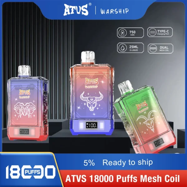 Atvs Warship 18000 Puffs 5% Stylo à vape jetable rechargeable à faible teneur en nicotine Acheter en gros - FishVape - 9