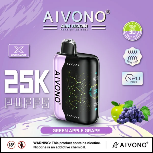 AIVONO AIM BOOM 25000 Puffs Двойной сетчатый цифровой экран 0% 2% 3% 5% Перезаряжаемые одноразовые ручки для электронных сигарет с низким содержанием никотина Купить оптом - FishVape - 1